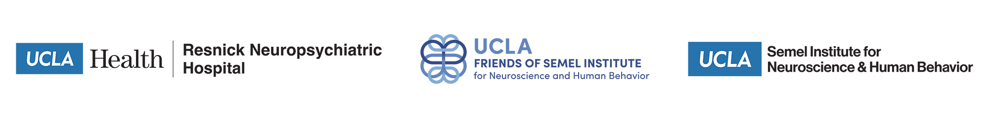 UCLA Health Resnick Neuropsychiatric Hospital, The Friends of the Semel Institute, and UCLA Semel Institute for Neuroscience & Human Behavior logos